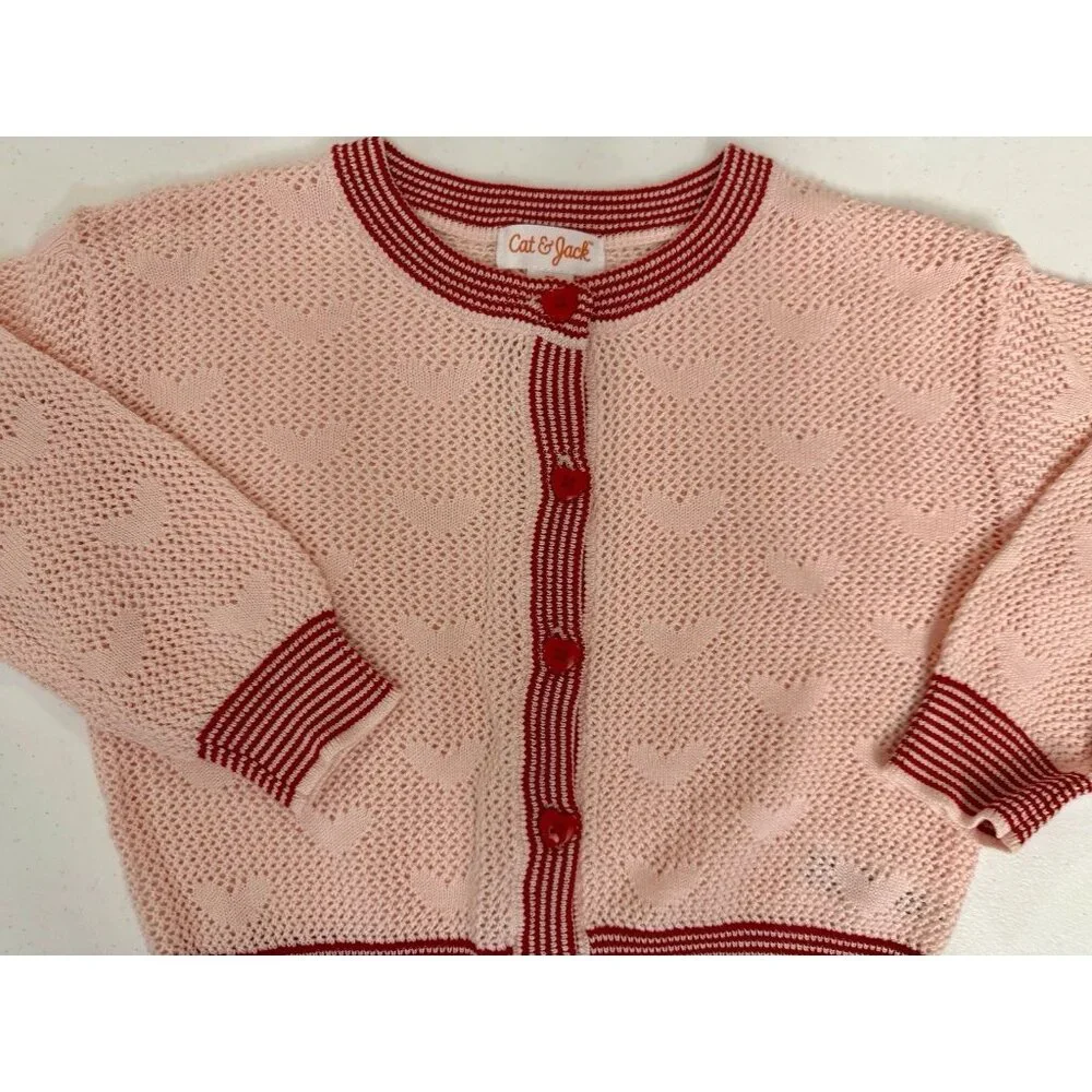 Cat & Jack Pointelle Heart Cardigan TODDLER GIRLS SIZE 2T Pink NEW
